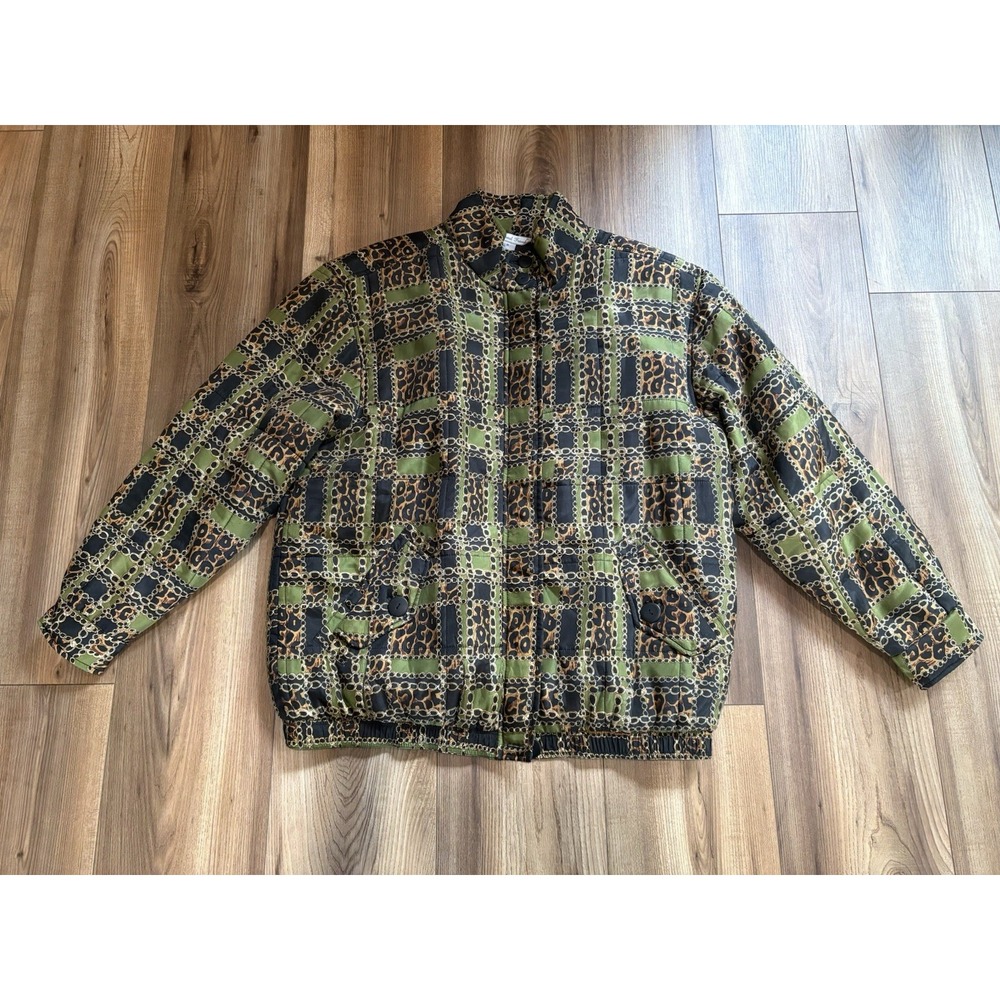 Anna and Frank Jacket Womens Medium 100% Silk‎ Quilted Puffer Full Zip Animal